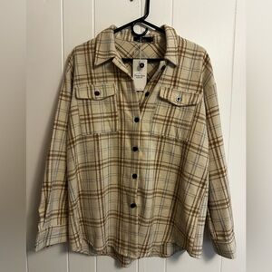 Cream & Brown Plaid Button-Up Shacket